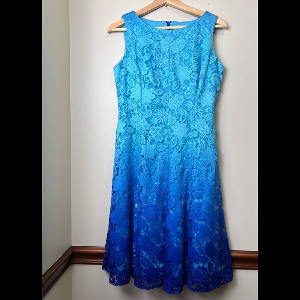 New York & Company Blue Ombre Floral Lace Lined Sleeveless Dress Women’s Size 4